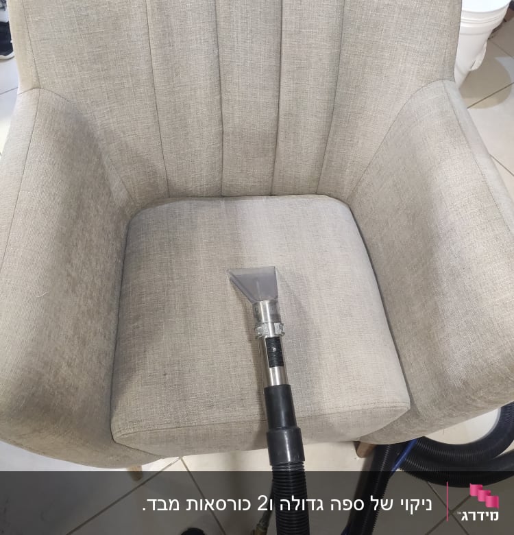 ניקוי של ספה גדולה ו2 כורסאות מבד.